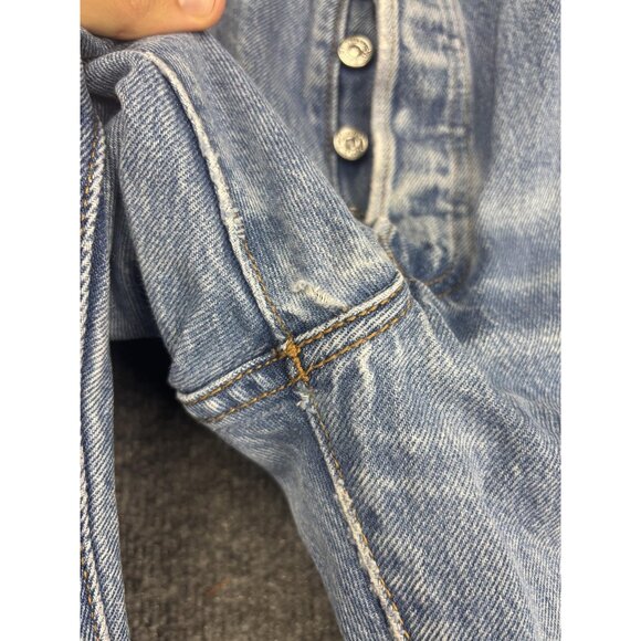 Levis 501 Jeans Mens 35x34 Blue Button Fly Straight Leg Distressed Faded Denim - Picture 7 of 11